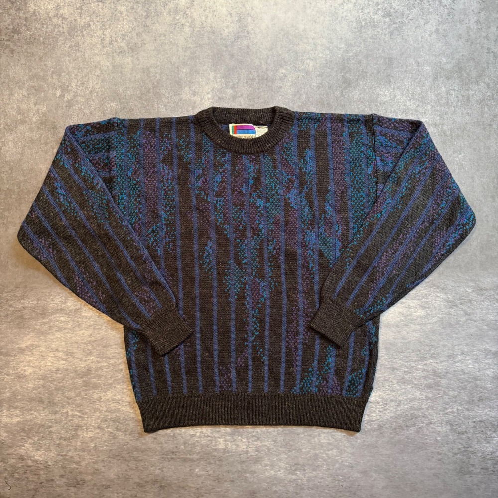 Vintage‎ Sweater Graphix Mens Large Abstract Striped Knit Crewneck Sweater Korea